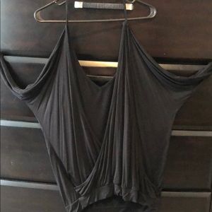 Black V-neck longsleeve shirt with exposed back